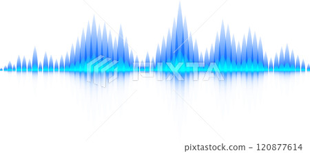 Blue gradient music waveforms are creating a colorful sound wave vector illustration, representing digital audio signal and studio equalizer 120877614