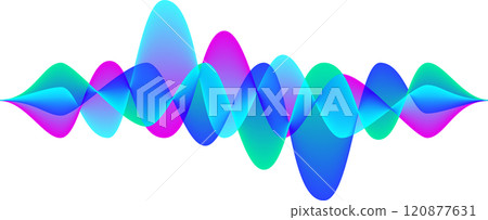 Colorful sound waves are creating a vibrant and dynamic visual representation of audio signal waveform, symbolizing music, sound design, or digital audio processing 120877631