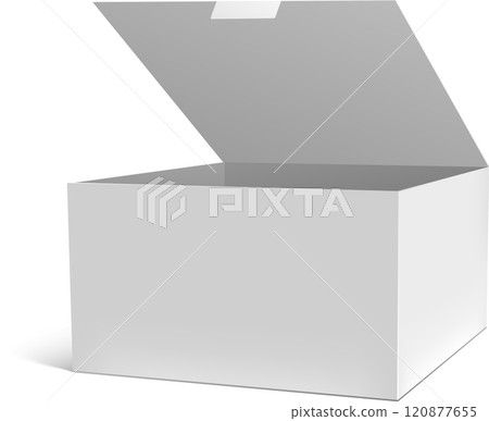 Realistic open box mockup featuring a white gift packaging box, showcasing an opened package alongside an empty rectangular carton, perfect for various design applications 120877655