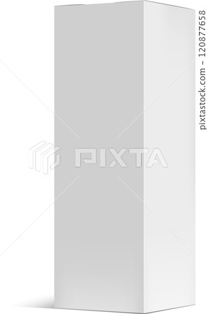 Realistic white blank cardboard box packaging mockup casting shadow on white background, ideal for product presentations or branding designs 120877658