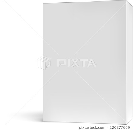 Realistic white cardboard box mockup casting a subtle shadow on a clean white background, providing a simple yet effective template for showcasing product packaging designs Realistic white cardboard box mockup casting a subtle shadow on a clean white background, providing a simple yet effective template for showcasing product packaging designs 120877669