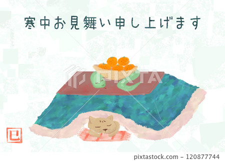2025 Year of the Snake New Year's greetings for a cat and a snake in a kotatsu 2025 Year of the Snake New Year's greetings for a cat and a snake in a kotatsu 120877744