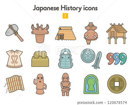 日本歷史圖標1~原始時代色彩 120878574