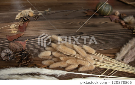 用堅果、枯葉和秋季配件製成的框架（類型 3） 120878866