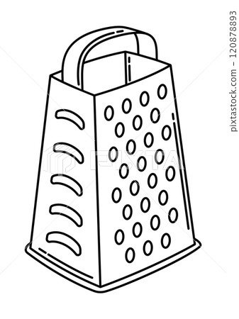 Illustration of grater. Stylized kitchen object for cooking recipe and menu. Illustration of grater. Stylized kitchen object for cooking recipe and menu. 120878893