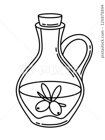 Illustration of olive oil jug. Stylized food object for cooking recipe and menu. 120878894