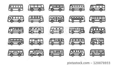 Bus icon line set. Auto transportation collection silhouette and element traffic or trip. Commercial business vehicle simple design vector illustration 120878933