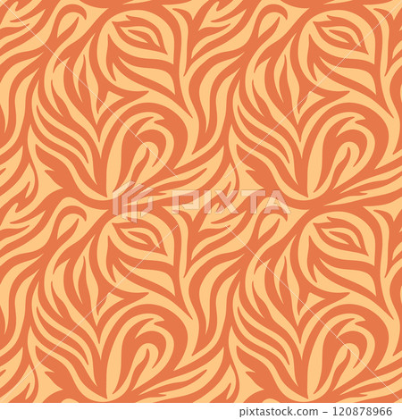 Abstract orange vector seamless pattern. Bright minimal swirled wavy zebra lines on yellow background. Classic smooth shapes repeat design for wallpaper, interior decor, textile. Colored tile motif Abstract orange vector seamless pattern. Bright minimal swirled wavy zebra lines on yellow background. Classic smooth shapes repeat design for wallpaper, interior decor, textile. Colored tile motif 120878966