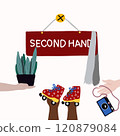 Signboard second hand plant clothes vector artwork 120879084