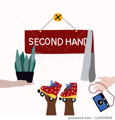 Signboard second hand plant clothes vector artwork 120879084