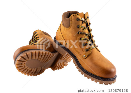 Winter men's shoes in natural nubuck leather isolated on white background. 120879138