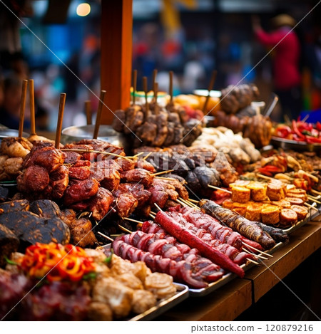 Bustling Street Food Market with Traditional Serbian Dishes in Belgrade, Serbia 120879216