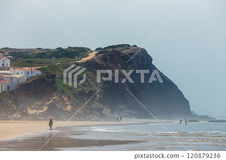 People walking on the beach, Praia de Monte Cl?rigo, Algarve, Portugal 120879236