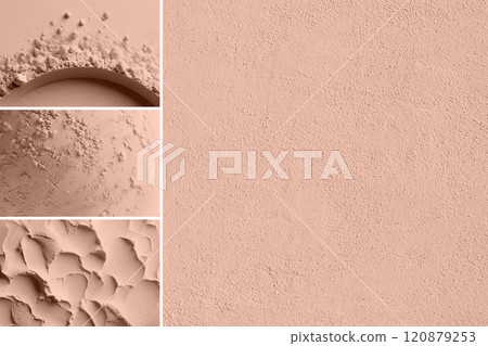 Mocha Mousse - the color of the year 2025. Multiple textures surface tinted in collage 120879253