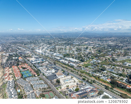 Aerial view of Del Mar Town, California coastal town next the Pacific ocean 120879302