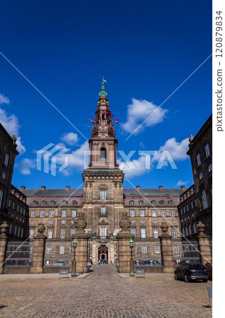 Christiansborg palace, seat of Danish Parliament, Prime Minister and Supreme Court of Denmark, Copenhagen, sunny summer day Christiansborg palace, seat of Danish Parliament, Prime Minister and Supreme Court of Denmark, Copenhagen, sunny summer day 120879834