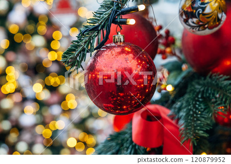 New Year's colorful trees in front of the Central Department Store in Moscow on Kuznetsky Most New Year's colorful trees in front of the Central Department Store in Moscow on Kuznetsky Most 120879952