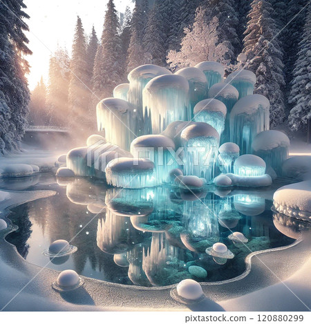 透明冰雪的奇幻冬季景色 120880299