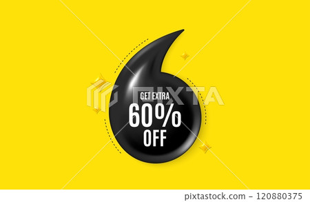 Offer 3d quotation banner. Get Extra 60 percent off Sale. Discount offer price sign. Special offer symbol. Save 60 percentages. Extra discount quote message. Quotation comma yellow banner. Vector 120880375