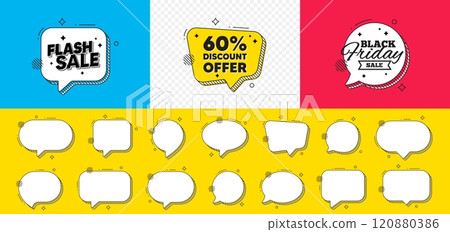 Black friday chat speech bubble. 60 percent discount tag. Sale offer price sign. Special offer symbol. Discount chat message. Flash sale speech bubble banner. Offer text balloon. Vector 120880386