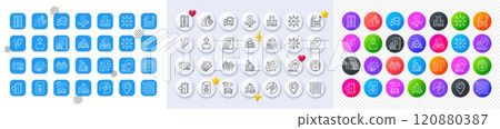 Factory, Square area and Hold box line icons. Square, Gradient, Pin 3d buttons. AI, QA and map pin icons. Pack of Inspect, Warning, Eco power icon. Vector Factory, Square area and Hold box line icons. Square, Gradient, Pin 3d buttons. AI, QA and map pin icons. Pack of Inspect, Warning, Eco power icon. Vector 120880387