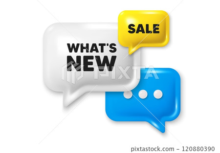 Whats new tag. Offer speech bubble 3d icon. Special offer sign. New arrivals symbol. Whats new chat offer. Speech bubble sale banner. Discount balloon. Vector Whats new tag. Offer speech bubble 3d icon. Special offer sign. New arrivals symbol. Whats new chat offer. Speech bubble sale banner. Discount balloon. Vector 120880390