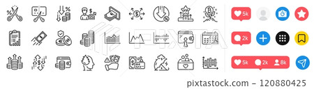 Budget, Card and Wallet money line icons pack. Social media icons. Loan percent, Fast payment, Wallet web icon. Fraud, Coins, Bitcoin project pictogram. Vector Budget, Card and Wallet money line icons pack. Social media icons. Loan percent, Fast payment, Wallet web icon. Fraud, Coins, Bitcoin project pictogram. Vector 120880425
