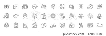 Report, Augmented reality and Vaccine report line icons. Pack of Molybdenum mineral, Fingerprint, Qr code icon. Support consultant, Attention, Timer pictogram. Coronavirus, Target path. Vector 120880483