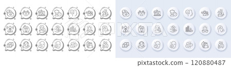 Communication, People talking and Collagen skin line icons. White pin 3d buttons, chat bubbles icons. Pack of Good mood, Best glasses, Wash hands icon. Vector 120880487