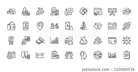 Cashback, Budget accounting and Difficult stress line icons pack. AI, Question and Answer, Map pin icons. Loyalty points, Column diagram, Inflation web icon. Vector Cashback, Budget accounting and Difficult stress line icons pack. AI, Question and Answer, Map pin icons. Loyalty points, Column diagram, Inflation web icon. Vector 120880516