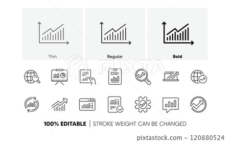 Reports, Charts and Graphs. Analytics line icons. Data statistics linear icon set. Line icons set. Vector 120880524