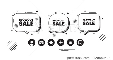 Blowout sale tag. Speech bubble offer icons. Special offer price sign. Advertising discounts symbol. Blowout sale chat text box. Social media icons. Speech bubble text balloon. Vector Blowout sale tag. Speech bubble offer icons. Special offer price sign. Advertising discounts symbol. Blowout sale chat text box. Social media icons. Speech bubble text balloon. Vector 120880528