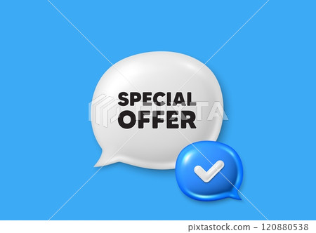 Special offer tag. Text box speech bubble 3d icons. Sale sign. Advertising Discounts symbol. Special offer chat offer. Speech bubble banner. Text box balloon. Vector 120880538