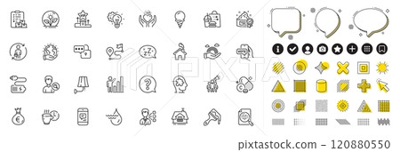 Set of Graph chart, Money bag and Hold heart line icons for web app. Design elements, Social media icons. Online voting, Brush, Incubator icons. Mental conundrum, Third party, Home signs. Vector Set of Graph chart, Money bag and Hold heart line icons for web app. Design elements, Social media icons. Online voting, Brush, Incubator icons. Mental conundrum, Third party, Home signs. Vector 120880550
