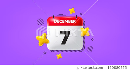 Calendar date of December 3d icon. 7th day of the month icon. Event schedule date. Meeting appointment time. 7th day of December. Calendar month date banner. Day or Monthly page. Vector Calendar date of December 3d icon. 7th day of the month icon. Event schedule date. Meeting appointment time. 7th day of December. Calendar month date banner. Day or Monthly page. Vector 120880553
