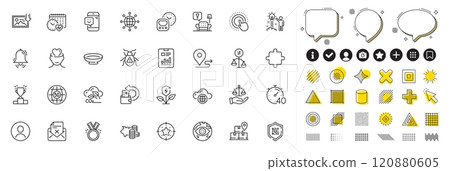 Set of Timer, Download photo and Cash back line icons for web app. Design elements, Social media icons. Co2 gas, Journey, Winner podium icons. Dish, Qr code, Report document signs. Vector 120880605