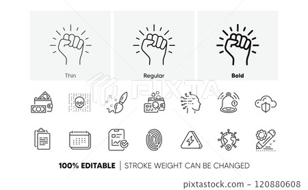 Empower, Lightning bolt and Cloud protection line icons. Pack of Project edit, Artificial intelligence, Calendar icon. Video conference, Cyber attack, Inspect pictogram. Fingerprint. Vector Empower, Lightning bolt and Cloud protection line icons. Pack of Project edit, Artificial intelligence, Calendar icon. Video conference, Cyber attack, Inspect pictogram. Fingerprint. Vector 120880608