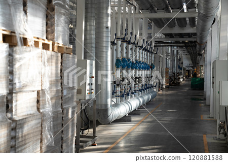 Passage between greenhouses with packaging storage and heating, water pipeline system and fuse box Passage between greenhouses with packaging storage and heating, water pipeline system and fuse box 120881588