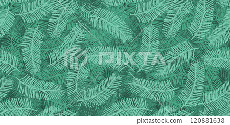 Cute Christmas pattern with light and dark emerald green coniferous branches. Overlapping fir or pine twigs with needles print for textile, wrapping paper, surface, wallpaper, background 120881638