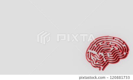 The red Brain maze on white background  3d rendering. 120881733