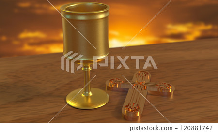 The Holy grail and cross for religious concept 3d rendering. 120881742