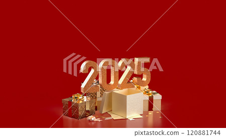 The Number 2025 and gift box for celebration or holiday concept 3d rendering. The Number 2025 and gift box for celebration or holiday concept 3d rendering. 120881744