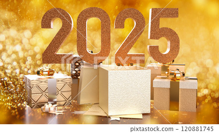 The Number 2025 and gift box for celebration or holiday concept 3d rendering. The Number 2025 and gift box for celebration or holiday concept 3d rendering. 120881745