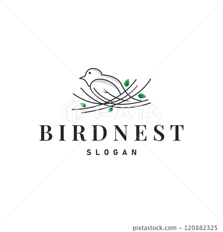 Bird Nest Logo, Bird House Shelter Vector, Modern Line Design Minimalist Style, Symbol Template Icon Bird Nest Logo, Bird House Shelter Vector, Modern Line Design Minimalist Style, Symbol Template Icon 120882325