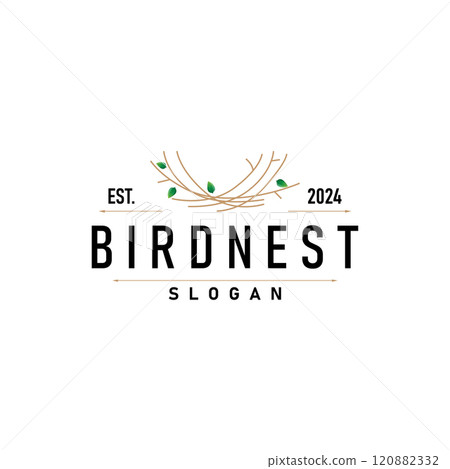 Bird Nest Logo, Bird House Shelter Vector, Modern Line Design Minimalist Style, Symbol Template Icon 120882332