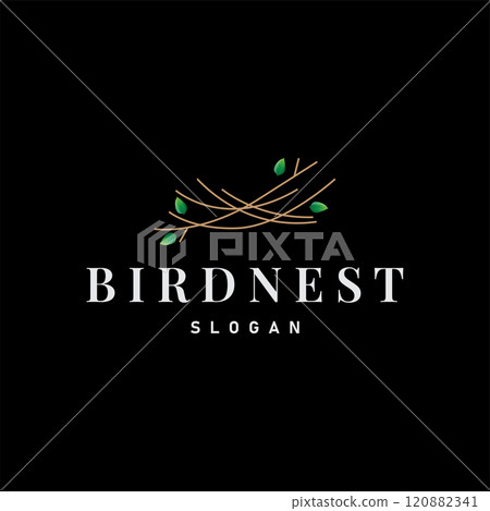 Bird Nest Logo, Bird House Shelter Vector, Modern Line Design Minimalist Style, Symbol Template Icon Bird Nest Logo, Bird House Shelter Vector, Modern Line Design Minimalist Style, Symbol Template Icon 120882341