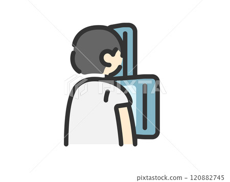 Illustration of a man undergoing a chest x-ray examination (line drawing color) 120882745