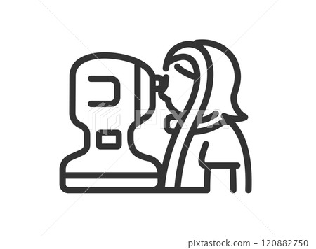 接受眼壓測試的婦女的圖標(線圖)插圖 接受眼壓測試的婦女的圖標(線圖)插圖 120882750