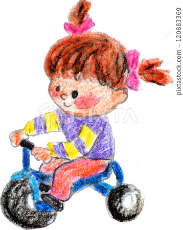Hand-drawn girl riding a tricycle 120883369
