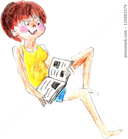 Woman relaxing and reading a magazine 120883374